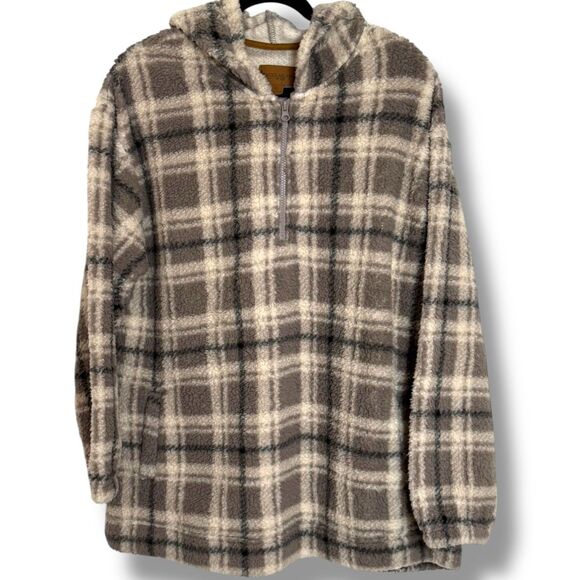 Koolaburra by UGG Fleece Sherpa Plaid Pullover Hooded Sweatshirt Women's XL - Picture 1 of 5